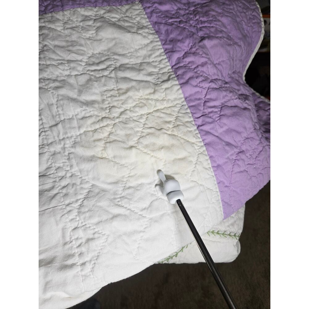 Vintage Handmade Embroidered Starburst Quilt 76x74 Purple White Full Size - Picture 8 of 13